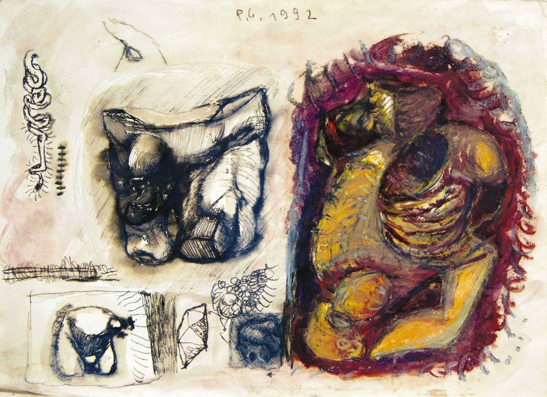 Pietro Geranzani, Disegno 48, 1992, inchiostro, acquarello e pastello su carta, cm 36×50,5