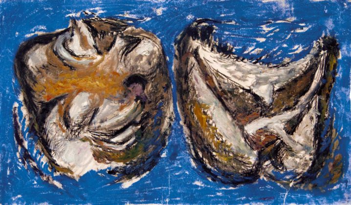 Pietro Geranzani, Due carcasse, 1996, carboncino, tempera e pastello su carta, cm 26,6×44,5