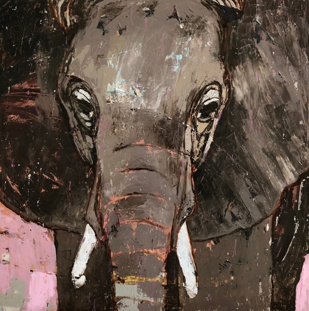 Petia Ivanova Pink Elephant 100x100 oil on canvas 2020 zeropositivo