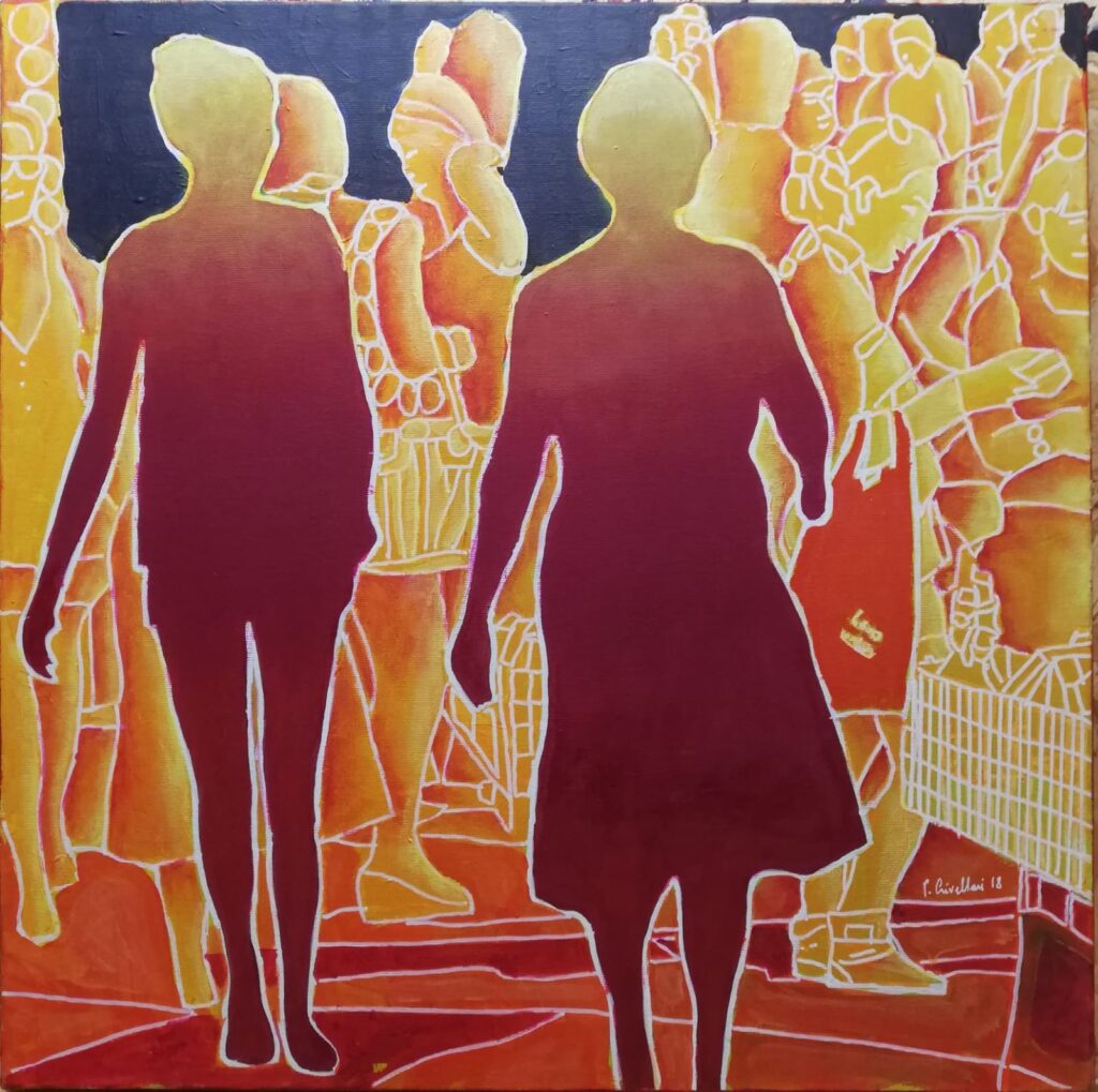 Pietro Crivellari, L'arrivo. Acrilico su tela 50x50. 2018 - zeropositivo