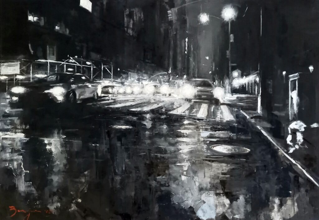 Emanuele Biagioni _una notte a Manhattan - 2020 olio su tela cm 70x100 Zeropositivo